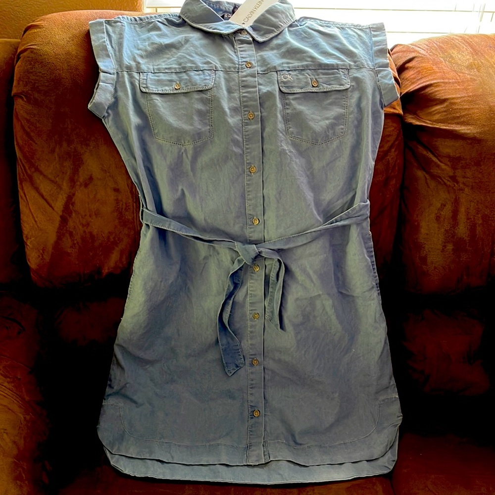 Calvin Klein denim dress  button front  Pockets Size 16 NWT